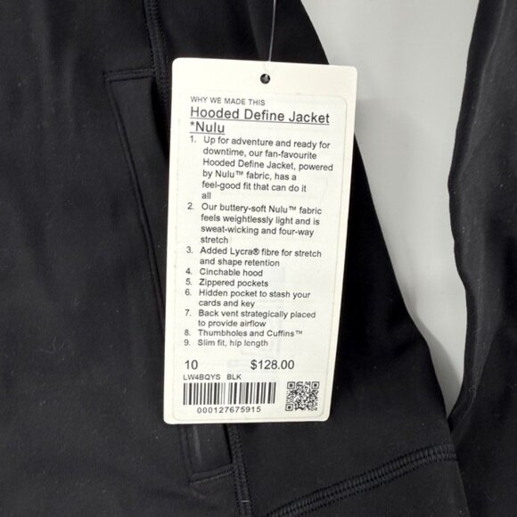 Lululemon Hooded Define Jacket Nulu Black Size 10 LW4BQYS BLK - Picture 3 of 8